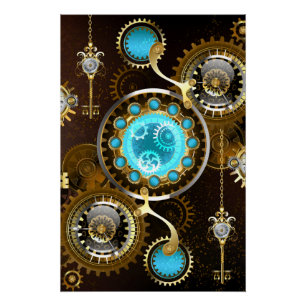 Steampunk Rusty Hintergrund mit türkisfarbenen Lin Poster