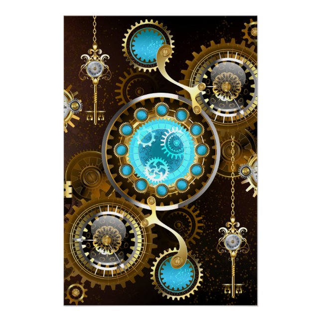 Steampunk Rusty Hintergrund mit türkisfarbenen Lin Poster (Vorderseite)