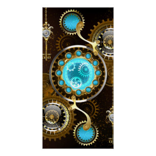 Steampunk Rusty Hintergrund mit türkisfarbenen Lin Poster