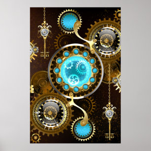Steampunk Rusty Hintergrund mit türkisfarbenen Lin Poster