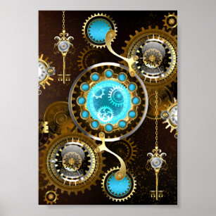 Steampunk Rusty Hintergrund mit türkisfarbenen Lin Poster