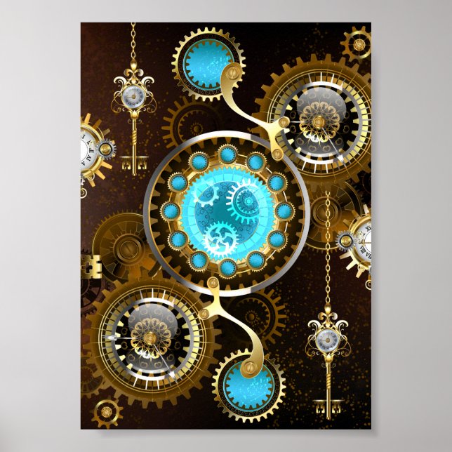 Steampunk Rusty Hintergrund mit türkisfarbenen Lin Poster (Vorne)