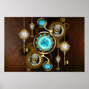 Steampunk Rusty Hintergrund mit türkisfarbenen Lin Poster