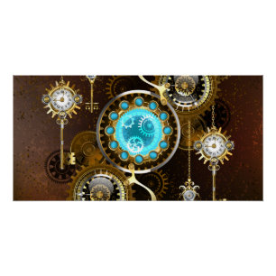 Steampunk Rusty Hintergrund mit türkisfarbenen Lin Poster