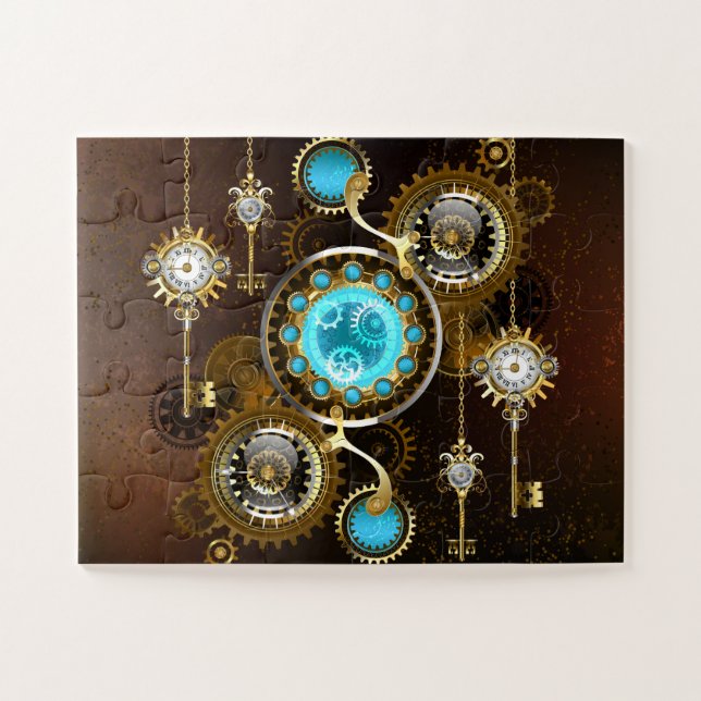Steampunk Rusty Hintergrund mit türkisfarbenen Lin Puzzle (Horizontal)