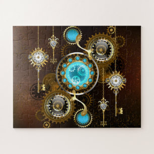 Steampunk Rusty Hintergrund mit türkisfarbenen Lin Puzzle