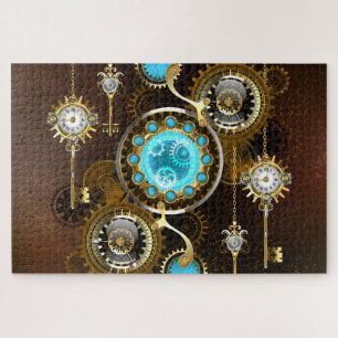 Steampunk Rusty Hintergrund mit türkisfarbenen Lin Puzzle