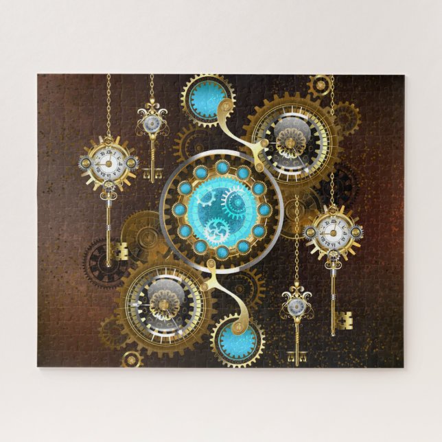 Steampunk Rusty Hintergrund mit türkisfarbenen Lin Puzzle (Horizontal)