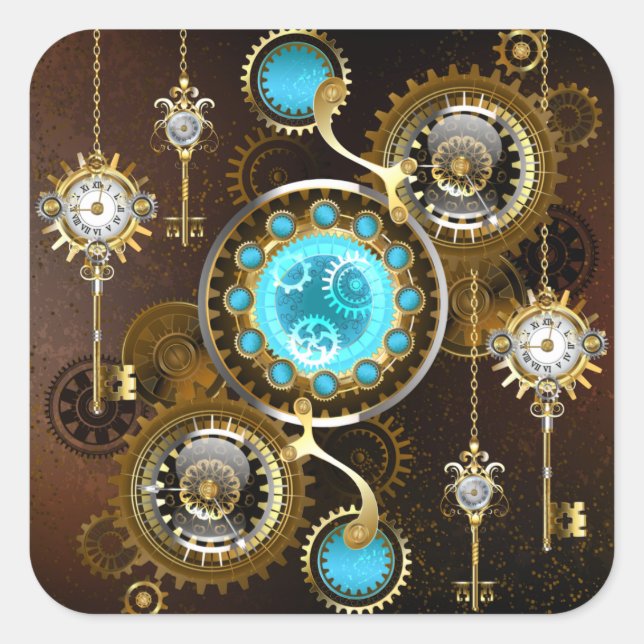 Steampunk Rusty Hintergrund mit türkisfarbenen Lin Quadratischer Aufkleber (Vorderseite)