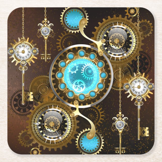 Steampunk Rusty Hintergrund mit türkisfarbenen Lin Rechteckiger Pappuntersetzer (Vorderseite)