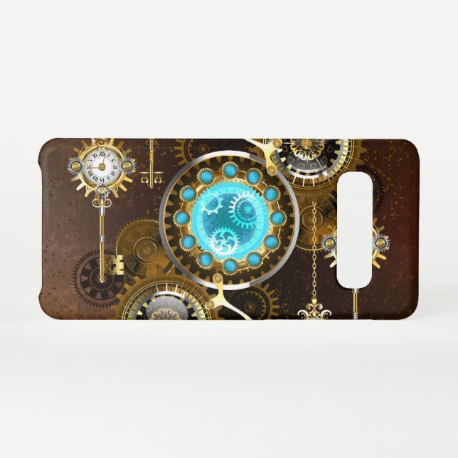 Steampunk Rusty Hintergrund mit türkisfarbenen Lin Samsung Galaxy Hülle (Rückseite (Horizontal))