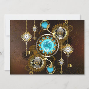 Steampunk Rusty Hintergrund mit türkisfarbenen Lin Save The Date
