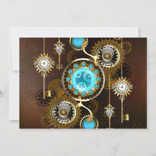 Steampunk Rusty Hintergrund mit türkisfarbenen Lin Save The Date (Vorderseite)