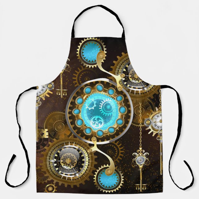 Steampunk Rusty Hintergrund mit türkisfarbenen Lin Schürze (Vorderseite)