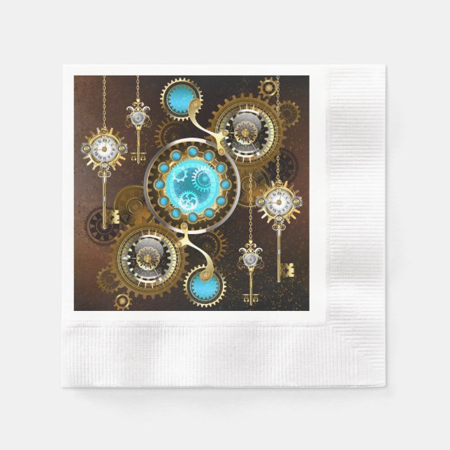 Steampunk Rusty Hintergrund mit türkisfarbenen Lin Serviette (Vorderseite)