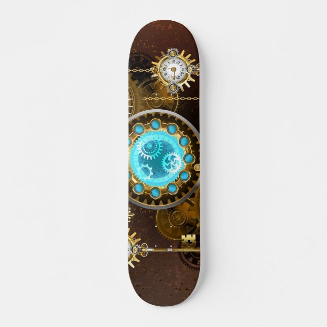 Steampunk Rusty Hintergrund mit türkisfarbenen Lin Skateboard (Vorne)