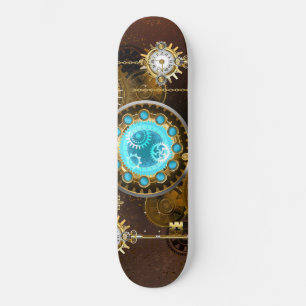 Steampunk Rusty Hintergrund mit türkisfarbenen Lin Skateboard
