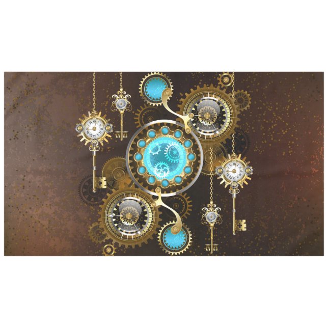 Steampunk Rusty Hintergrund mit türkisfarbenen Lin Tischdecke (Vorderseite (Horizontal))