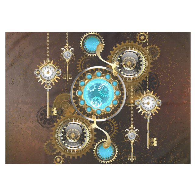 Steampunk Rusty Hintergrund mit türkisfarbenen Lin Tischdecke (Vorderseite (Horizontal))