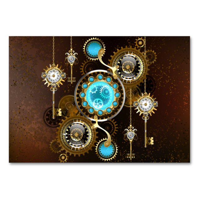Steampunk Rusty Hintergrund mit türkisfarbenen Lin Tischnummer (Vorderseite)
