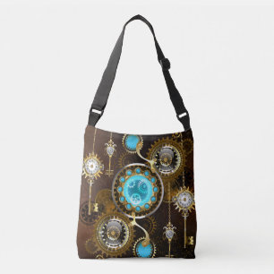 Steampunk Rusty Hintergrund mit türkisfarbenen Lin Tragetaschen Mit Langen Trägern