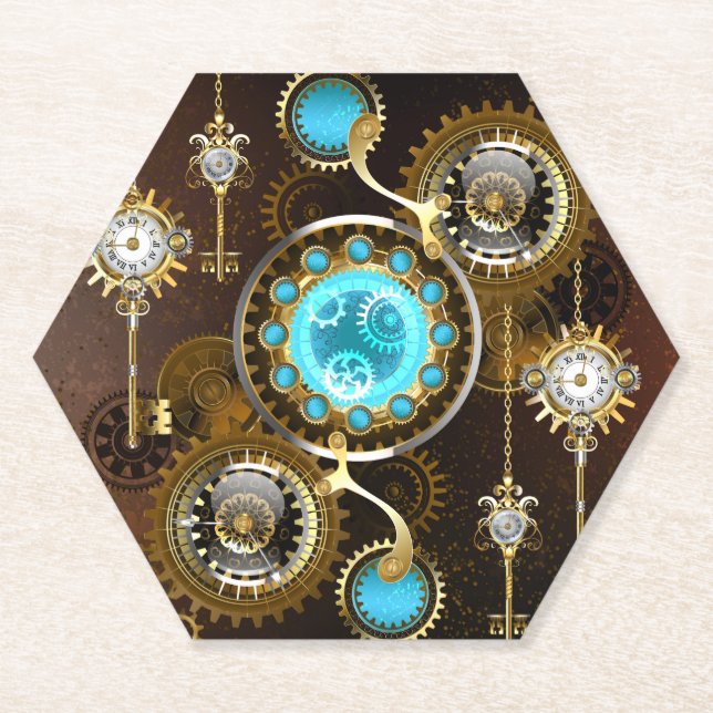 Steampunk Rusty Hintergrund mit türkisfarbenen Lin Untersetzer (Vorderseite)
