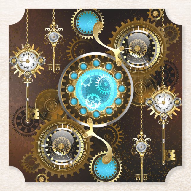 Steampunk Rusty Hintergrund mit türkisfarbenen Lin Untersetzer (Vorderseite)