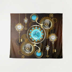 Steampunk Rusty Hintergrund mit türkisfarbenen Lin Wandteppich