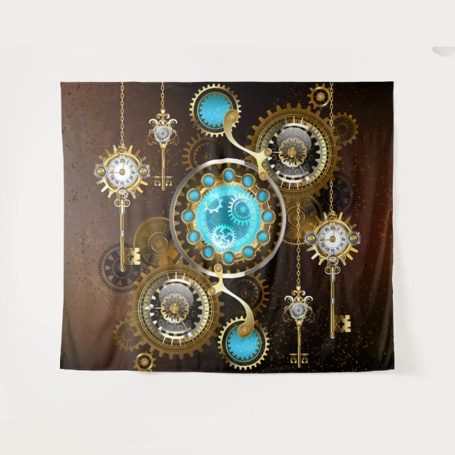 Steampunk Rusty Hintergrund mit türkisfarbenen Lin Wandteppich (Vorderseite (Horizontal))