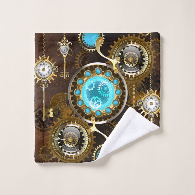 Steampunk Rusty Hintergrund mit türkisfarbenen Lin Waschlappen (Waschlappen)