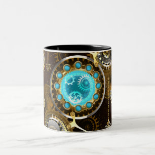 Steampunk Rusty Hintergrund mit türkisfarbenen Lin Zweifarbige Tasse