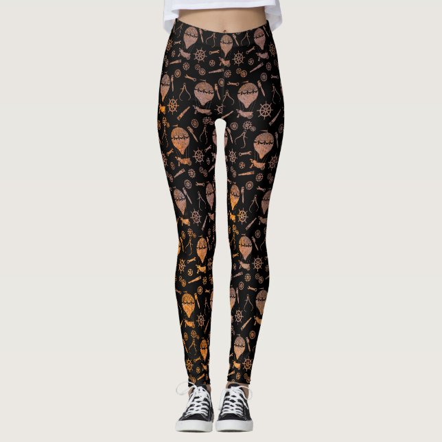 Steampunk Rusty Hot Air Balloons Leggings (Vorderseite)