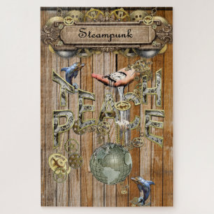 Steampunk-Sammlung grafischer Elemente auf Holz Puzzle