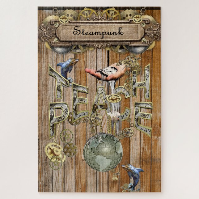 Steampunk-Sammlung grafischer Elemente auf Holz Puzzle (Vertikal)