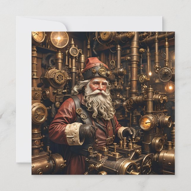 Steampunk Santa Christmas Grußkarte (Vorderseite)