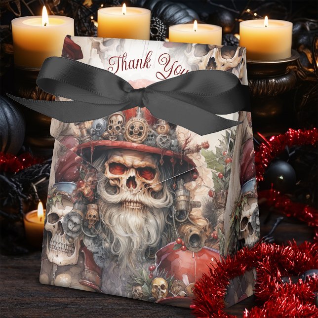Steampunk Santa Skull Red Top Hat Gothmas Gothma Geschenkschachtel (Stir up some santa fun with this Steampunk Santa Favor Box, perfect if you love a bit of the Spooky!)