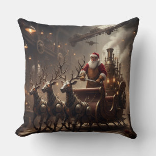 Steampunk Santa's Dampf-Schlittenfahrt Kissen