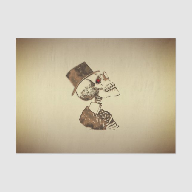 Steampunk Schädel auf Gold Seidenpapier (Vorderseite)