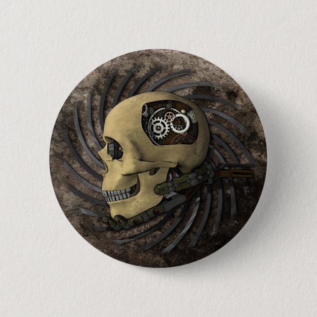 Steampunk Schädel Button (Vorderseite)