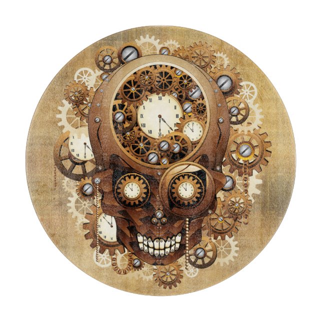 Steampunk-Schädel im gotischen Stil Schneidebrett (Vorderseite)