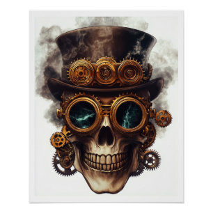 Steampunk-Schädelmotor Poster