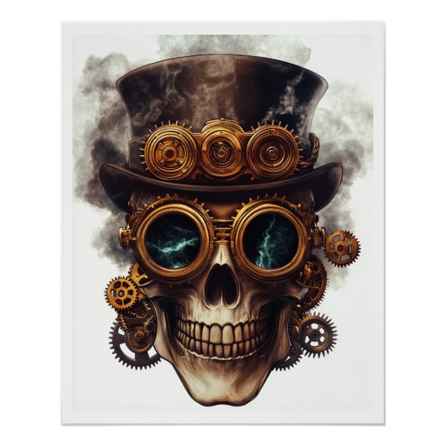 Steampunk-Schädelmotor Poster (Vorderseite)