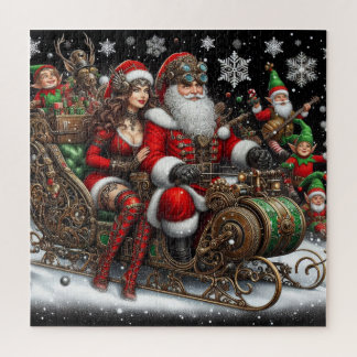 Steampunk Schlitten ~ Santa mit Ehefrau & Elfen 02 Puzzle