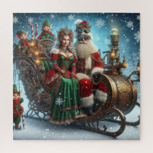 Steampunk Schlitten ~ Santa mit Ehefrau und Elfen Puzzle