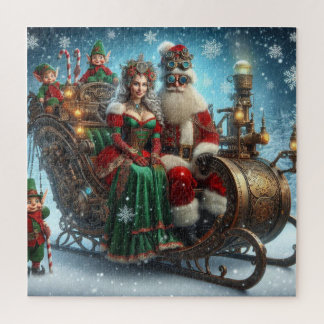 Steampunk Schlitten ~ Santa mit Ehefrau und Elfen Puzzle
