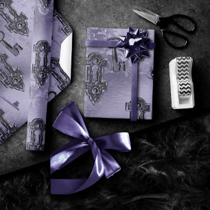 Steampunk-Schloss und Schlüssel Violett Vintage- Geschenkpapier