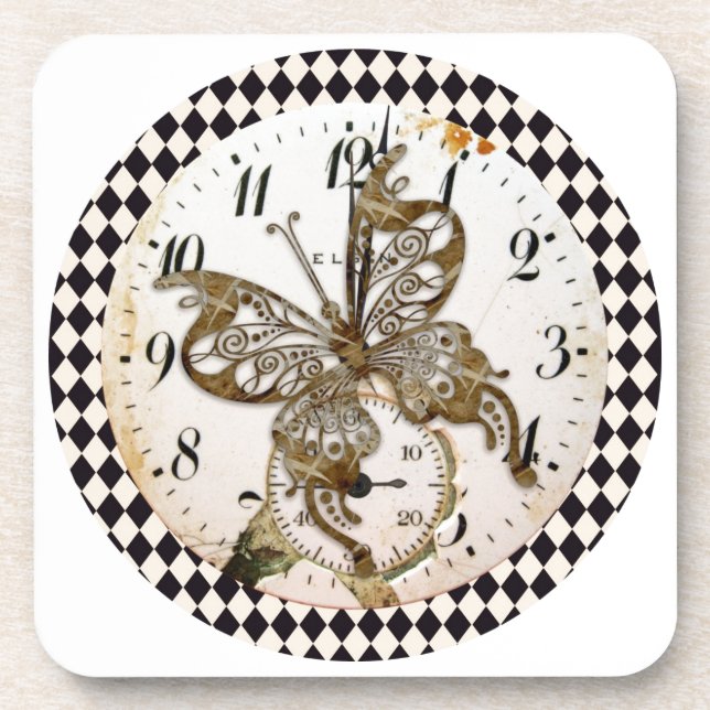 Steampunk Schmetterling Rund Getränkeuntersetzer (Vorderseite)