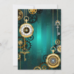 Steampunk-Schmuck Uhr auf grünem Hintergrund Dankeskarte