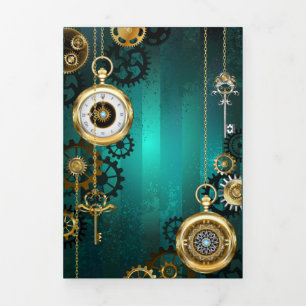Steampunk-Schmuck Uhr auf grünem Hintergrund Dreifach Gefaltete Karte