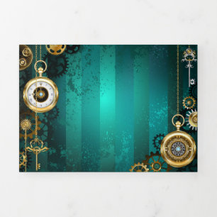Steampunk-Schmuck Uhr auf grünem Hintergrund Dreifach Gefaltete Karte